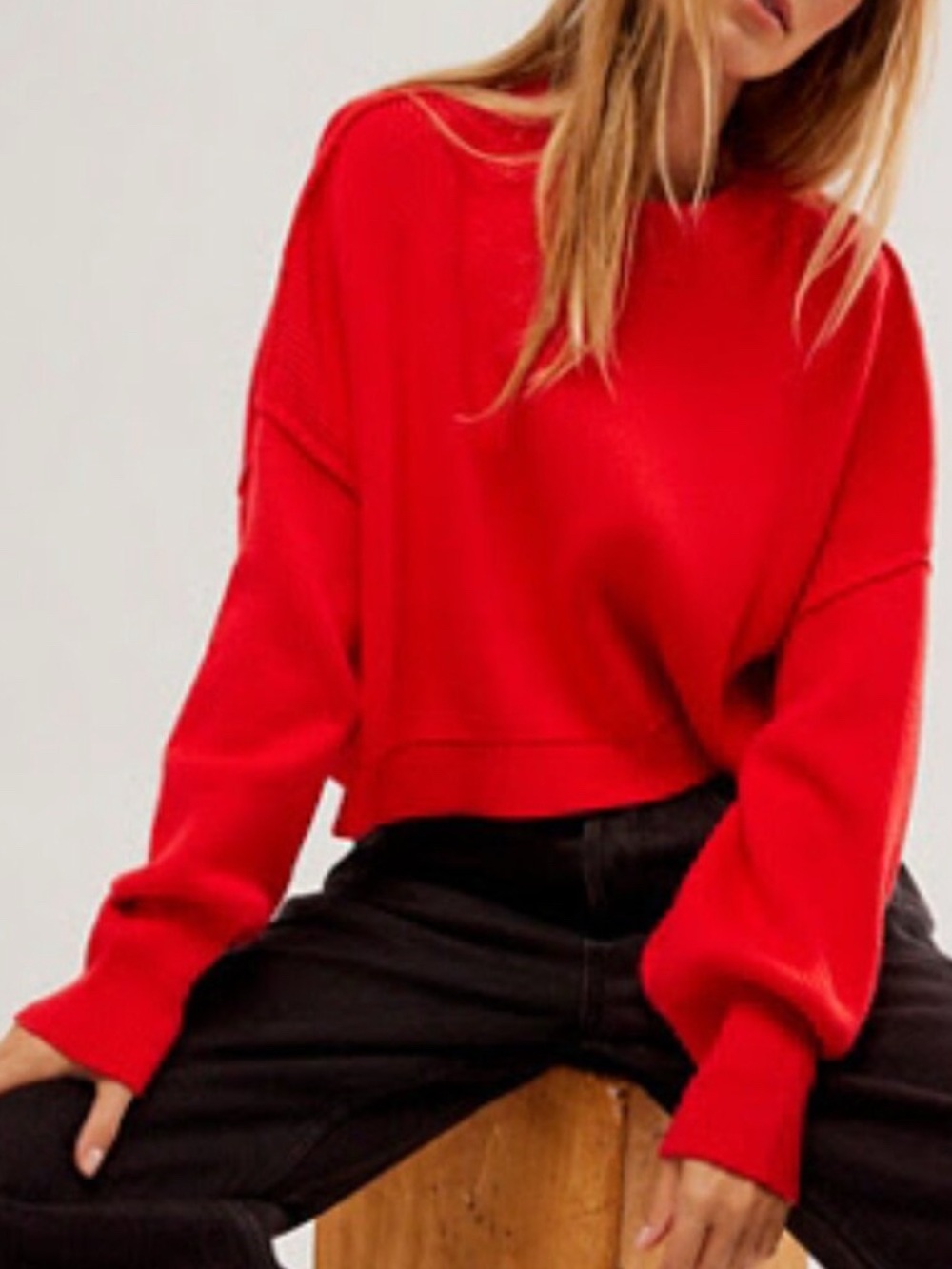 Free People Easy Street Cropped Crewneck Sweater NWOT RT $98 Red